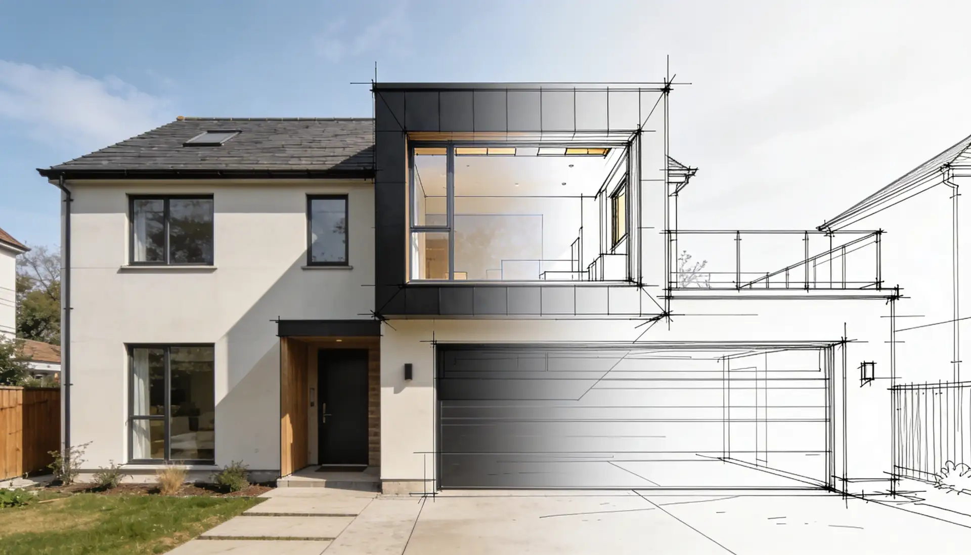 Architectural blueprint sketch for a new home build in Central Scotland